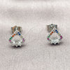 Rhodium Gold Filled Stud Earring, Heart and Diamond Design, with Multicolor and White Cubic Zirconia, Polished, Rhodium Finish, 02.310.0224