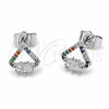 Rhodium Gold Filled Stud Earring, Heart and Diamond Design, with Multicolor and White Cubic Zirconia, Polished, Rhodium Finish, 02.310.0224