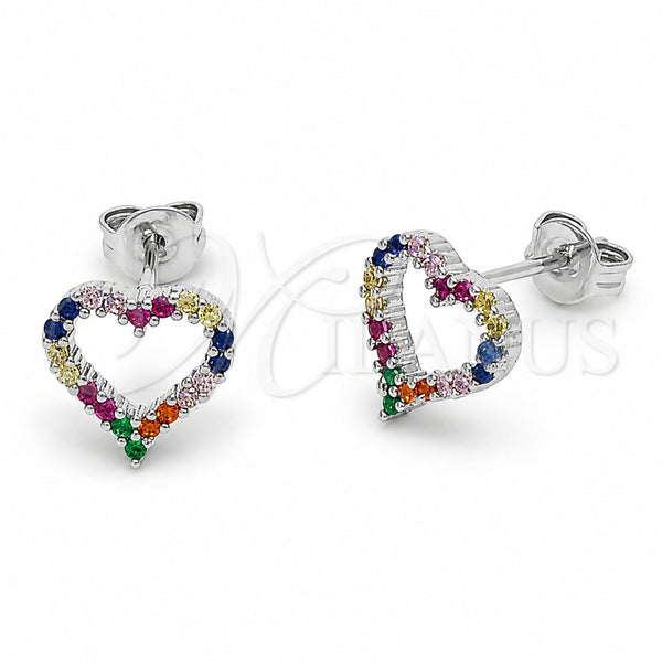 Rhodium Gold Filled Stud Earring, Heart Design, with Multicolor Cubic Zirconia, Polished, Rhodium Finish, 02.310.0213.1