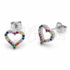 Rhodium Gold Filled Stud Earring, Heart Design, with Multicolor Cubic Zirconia, Polished, Rhodium Finish, 02.310.0213.1