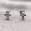 White Gold Filled Stud Earring, Cross Design, with Multicolor Cubic Zirconia, Polished, Rhodium Finish, 02.310.0225