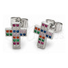 White Gold Filled Stud Earring, Cross Design, with Multicolor Cubic Zirconia, Polished, Rhodium Finish, 02.310.0225