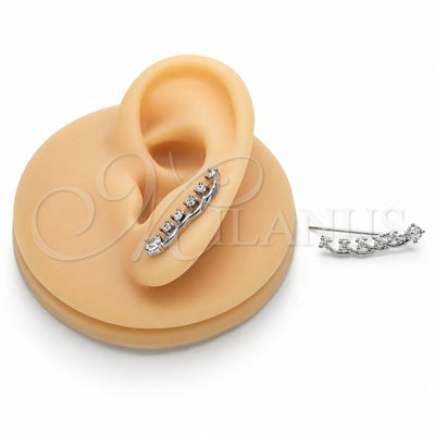 Rhodium Gold Filled Stud Earring, Leaf and Tree Design, with White Cubic Zirconia, Polished, Rhodium Finish, 02.310.0227