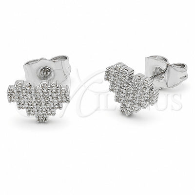 Rhodium Gold Filled Stud Earring, Heart Design, with White Cubic Zirconia, Polished, Rhodium Finish, 02.310.0228