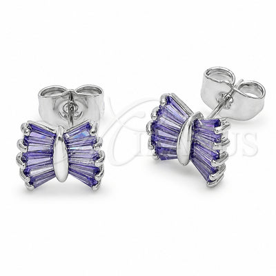 Rhodium Gold Filled Stud Earring, Baguette Design, with Amethyst Cubic Zirconia, Polished, Rhodium Finish, 02.310.0043.1
