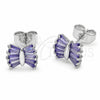 Rhodium Gold Filled Stud Earring, Baguette Design, with Amethyst Cubic Zirconia, Polished, Rhodium Finish, 02.310.0043.1