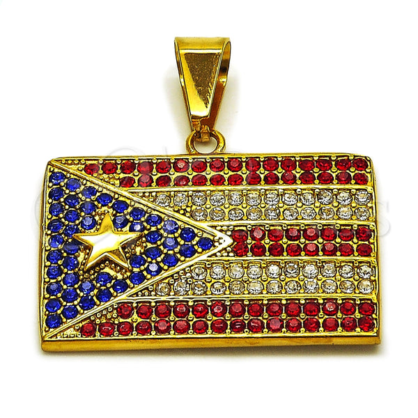 Stainless Steel Fancy Pendant, Star Design, with Multicolor Crystal, Polished, Golden Finish, 05.259.0007