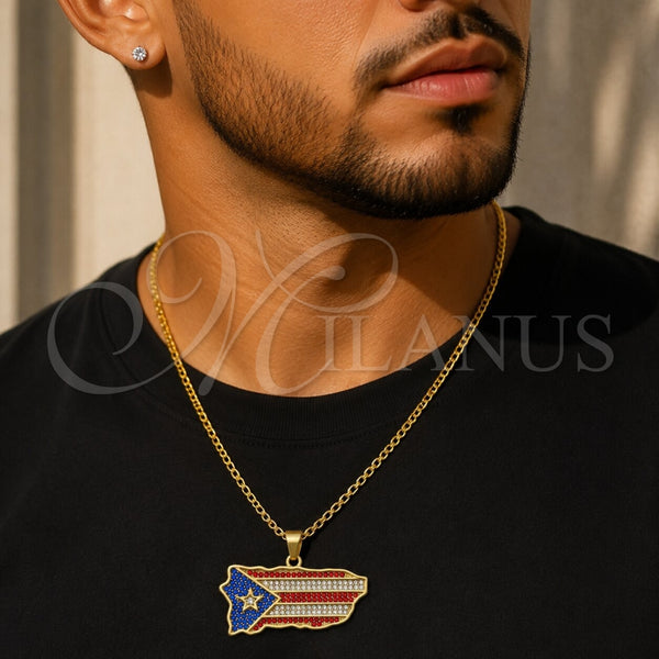 Stainless Steel Fancy Pendant, Star Design, with Multicolor Crystal, Polished, Golden Finish, 05.259.0008