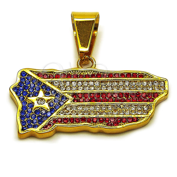Stainless Steel Fancy Pendant, Star Design, with Multicolor Crystal, Polished, Golden Finish, 05.259.0008