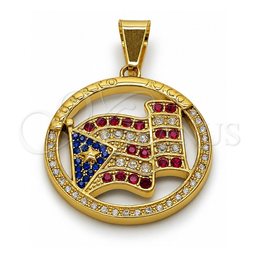 Stainless Steel Fancy Pendant, Star Design, with Multicolor Crystal, Polished, Golden Finish, 05.259.0009