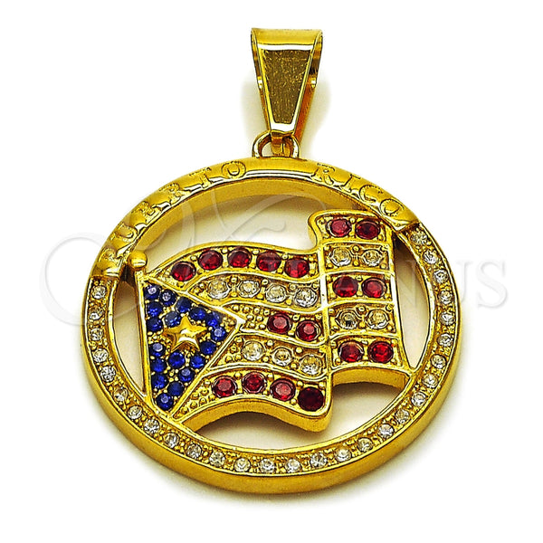 Stainless Steel Fancy Pendant, Star Design, with Multicolor Crystal, Polished, Golden Finish, 05.259.0009