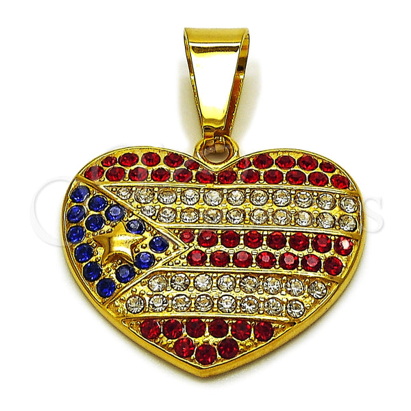 Stainless Steel Fancy Pendant, Heart and Star Design, with Multicolor Crystal, Polished, Golden Finish, 05.259.0010