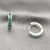 Rhodium Gold Filled Huggie Hoop, with Green Cubic Zirconia, Polished, Silver Finish, 02.282.0143.16