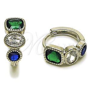 Rhodium Gold Filled Huggie Hoop, with Green and Sapphire Blue Cubic Zirconia, Polished, Rhodium Finish, 02.282.0144.15