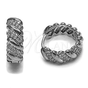 Rhodium Gold Filled Huggie Hoop, with White Micro Pave, Polished, Rhodium Finish, 02.282.0145.14