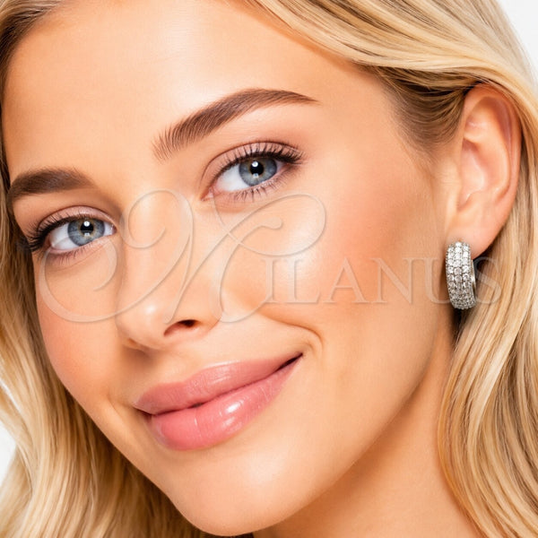 Rhodium Gold Filled Huggie Hoop, with White Cubic Zirconia, Polished, Rhodium Finish, 02.282.0146.20
