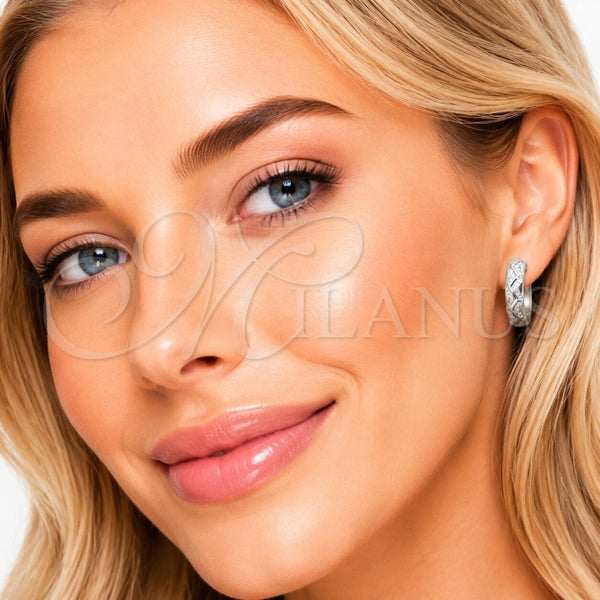 Rhodium Gold Filled Huggie Hoop, with White Micro Pave, Polished, Rhodium Finish, 02.282.0147.20