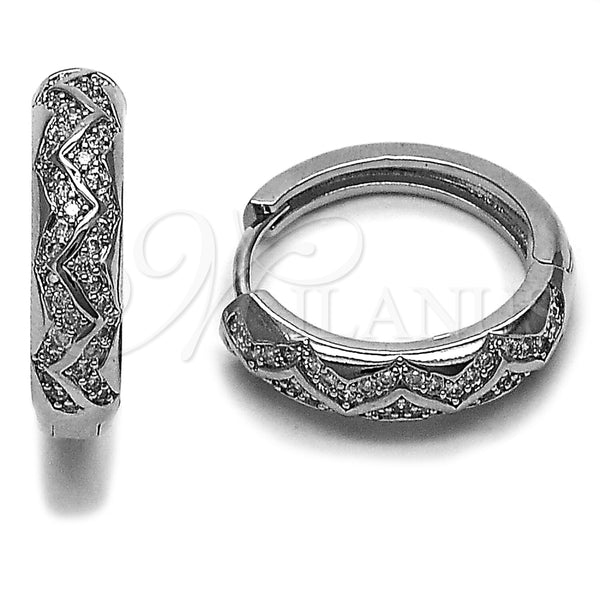 Rhodium Gold Filled Huggie Hoop, with White Micro Pave, Polished, Rhodium Finish, 02.282.0147.20