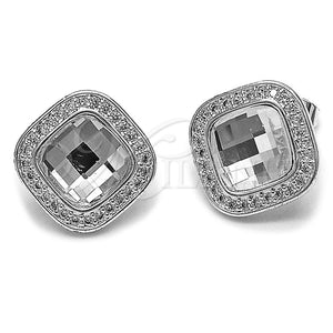Rhodium Gold Filled Stud Earring, Cluster Design, with White Crystal and White Cubic Zirconia, Polished, Silver Finish, 02.282.0148