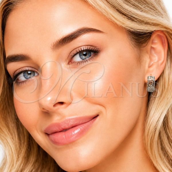 Rhodium Gold Filled Huggie Hoop, Greek Key Design, Polished, Rhodium Finish, 02.282.0149.16