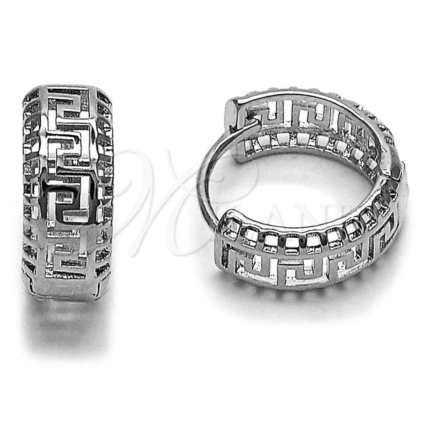 Rhodium Gold Filled Huggie Hoop, Greek Key Design, Polished, Rhodium Finish, 02.282.0149.16