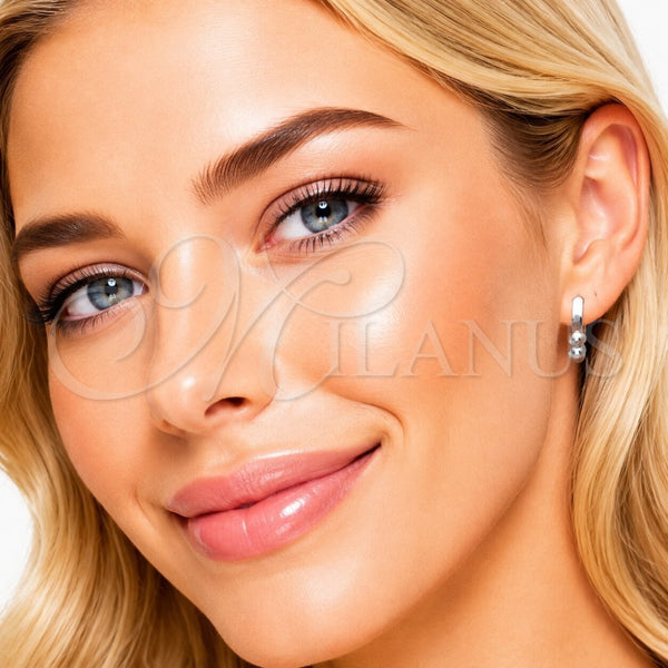 Rhodium Gold Filled Huggie Hoop, Ball Design, Polished, Rhodium Finish, 02.282.0152.15