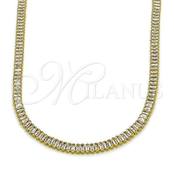 Oro Laminado Fancy Necklace, Gold Filled Style Baguette Design, with White Cubic Zirconia, Polished, Golden Finish, 04.130.0003.12 (Thickness, 12 Inches Length)