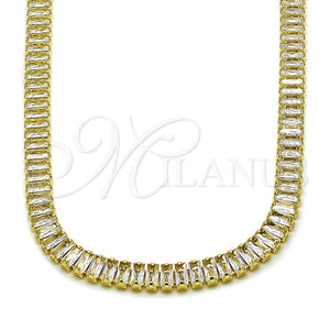 Oro Laminado Fancy Necklace, Gold Filled Style Baguette Design, with White Cubic Zirconia, Polished, Golden Finish, 03.130.0045.12 (Thickness, 12 Inches Length)