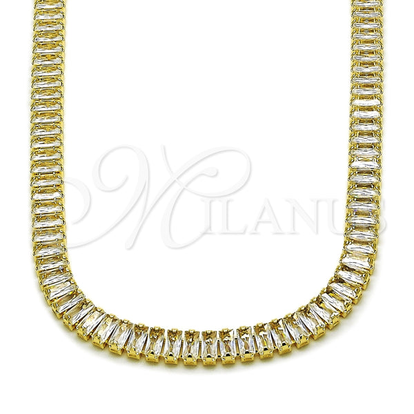 Oro Laminado Fancy Necklace, Gold Filled Style Baguette Design, with White Cubic Zirconia, Polished, Golden Finish, 03.130.0045.12 (Thickness, 12 Inches Length)