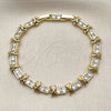 Oro Laminado Fancy Bracelet, Gold Filled Style Hugs and Kisses Design, with White Cubic Zirconia, Polished, Golden Finish, 03.213.0444.08 (Thickness, 8 Inches Length)