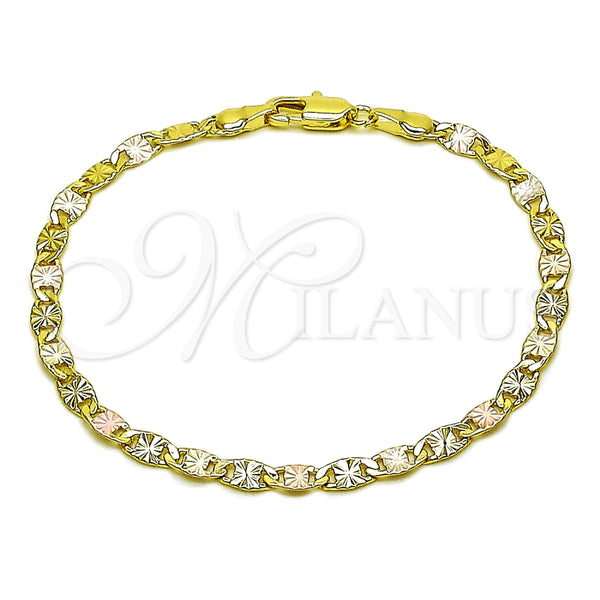 Oro Laminado Fancy Bracelet, Gold Filled Style Mariner Design, Polished, Tricolor, 04.213.0247.1.08 (04 MM Thickness, 8 Inches Length)