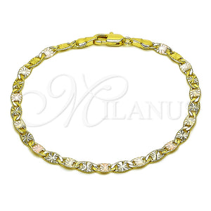 Oro Laminado Fancy Bracelet, Gold Filled Style Mariner Design, Polished, Tricolor, 04.213.0247.1.08 (04 MM Thickness, 8 Inches Length)