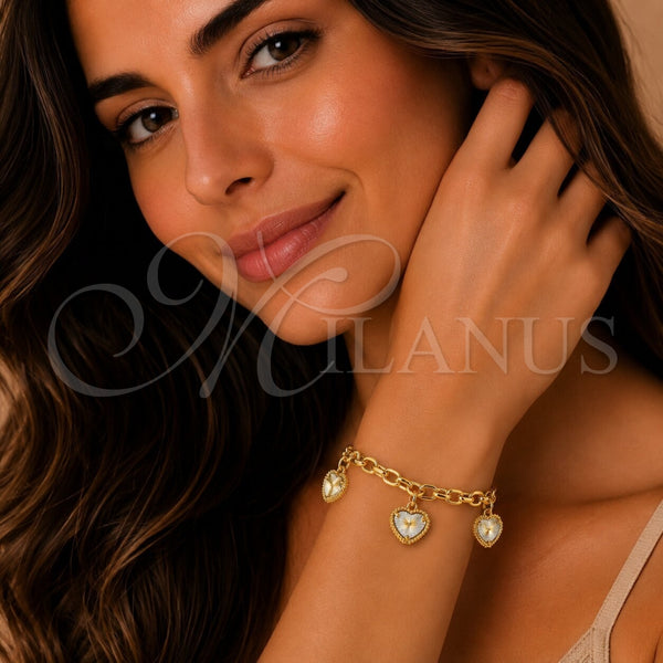 Oro Laminado Fancy Bracelet, Gold Filled Style Heart Design, Diamond Cutting Finish, Golden Finish, 03.213.0447.07 (Thickness, 7 Inches Length)