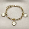 Oro Laminado Fancy Bracelet, Gold Filled Style Heart Design, Diamond Cutting Finish, Golden Finish, 03.213.0447.07 (Thickness, 7 Inches Length)