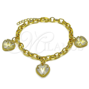 Oro Laminado Fancy Bracelet, Gold Filled Style Heart Design, Diamond Cutting Finish, Golden Finish, 03.213.0447.07 (Thickness, 7 Inches Length)