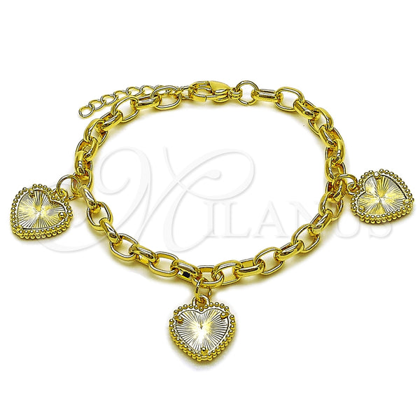 Oro Laminado Fancy Bracelet, Gold Filled Style Heart Design, Diamond Cutting Finish, Golden Finish, 03.213.0447.07 (Thickness, 7 Inches Length)