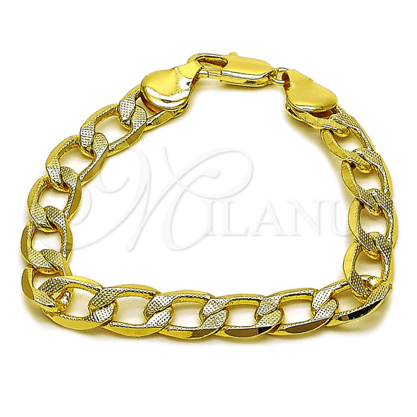 Oro Laminado Basic Bracelet, Gold Filled Style Pave Cuban Design, Polished, Golden Finish, 03.213.0448.08 (Thickness, 8 Inches Length)