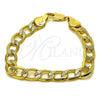 Oro Laminado Basic Bracelet, Gold Filled Style Pave Cuban Design, Polished, Golden Finish, 03.213.0448.08 (Thickness, 8 Inches Length)