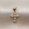 Oro Laminado Religious Pendant, Gold Filled Style Cross Design, with White Cubic Zirconia, Polished, Golden Finish, 05.213.0226