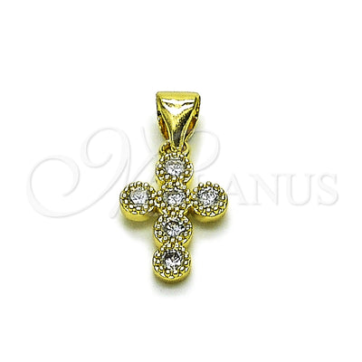 Oro Laminado Religious Pendant, Gold Filled Style Cross Design, with White Cubic Zirconia, Polished, Golden Finish, 05.213.0226