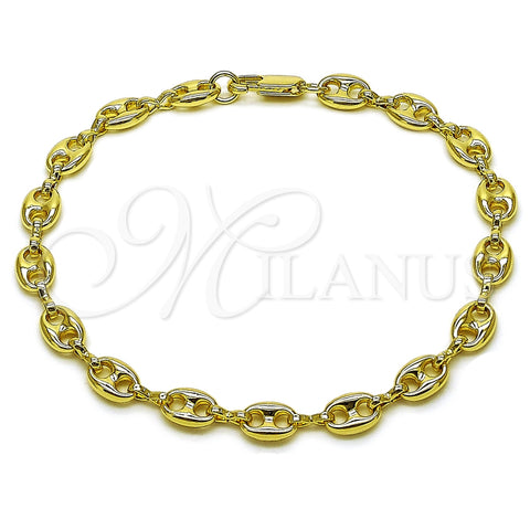 Oro Laminado Fancy Bracelet, Gold Filled Style Puff Mariner Design, Polished, Golden Finish, 04.213.0383.10 (07 MM Thickness, 10 Inches Length)