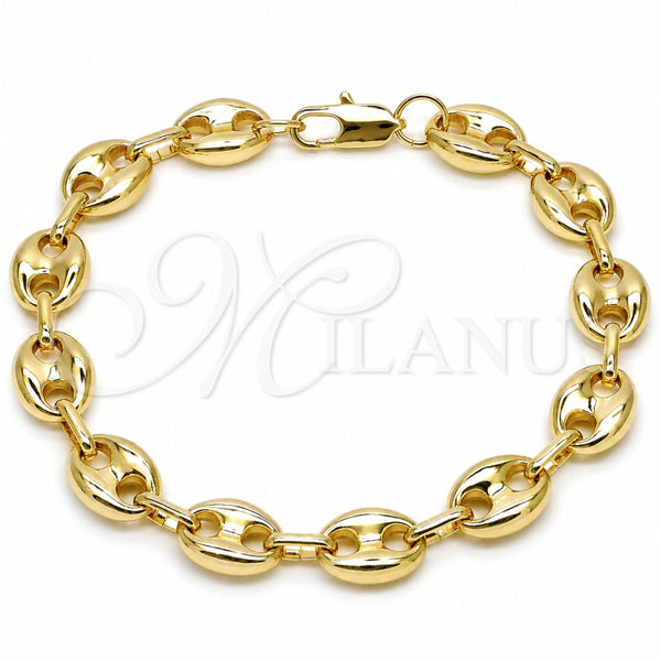 Oro Laminado Basic Bracelet, Gold Filled Style Puff Mariner Design, Polished, Golden Finish, 04.213.0345.10 (Thickness, 10 Inches Length)