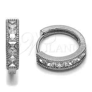 Rhodium Gold Filled Huggie Hoop, with White Cubic Zirconia, Polished, Rhodium Finish, 02.282.0154.18