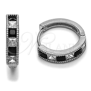 Rhodium Gold Filled Huggie Hoop, with Black and White Cubic Zirconia, Polished, Rhodium Finish, 02.282.0154.1.18