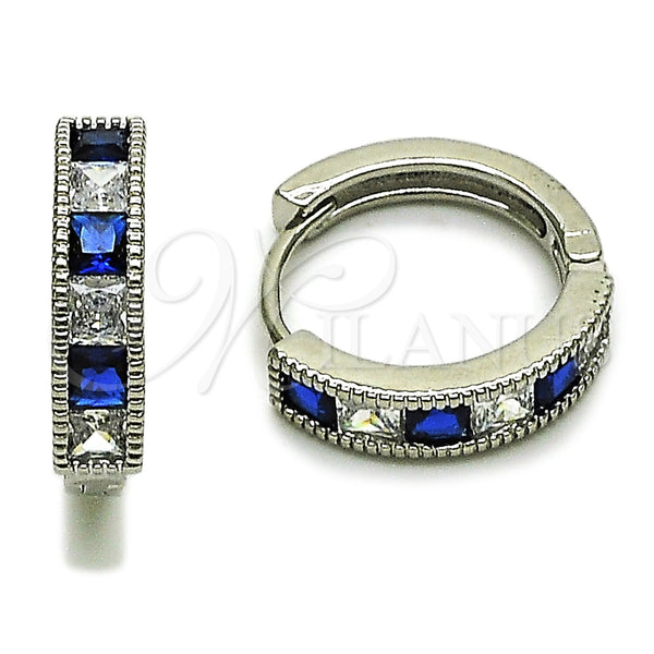 Rhodium Gold Filled Huggie Hoop, with White and Sapphire Blue Cubic Zirconia, Polished, Rhodium Finish, 02.282.0154.2.18