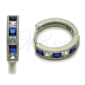 Rhodium Gold Filled Huggie Hoop, with White and Sapphire Blue Cubic Zirconia, Polished, Rhodium Finish, 02.282.0154.2.18