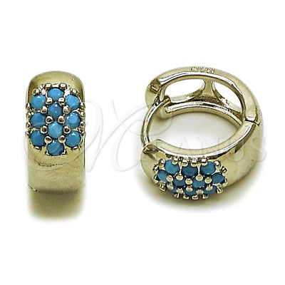 Rhodium Gold Filled Huggie Hoop, Flower and Cluster Design, with Turquoise Cubic Zirconia, Polished, Rhodium Finish, 02.282.0155.14