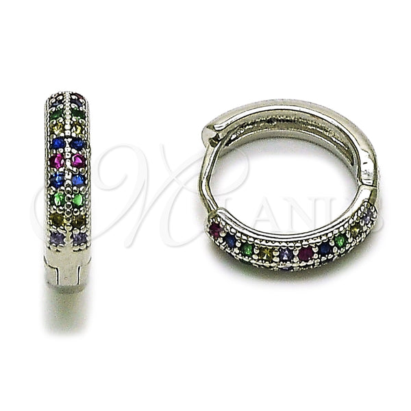 Rhodium Gold Filled Huggie Hoop, with Multicolor Cubic Zirconia, Polished, Rhodium Finish, 02.282.0157.15