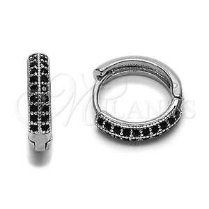 Rhodium Gold Filled Huggie Hoop, with Black Cubic Zirconia, Polished, Rhodium Finish, 02.282.0157.1.15