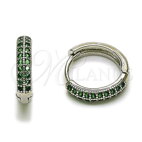 Rhodium Gold Filled Huggie Hoop, with Green Cubic Zirconia, Polished, Rhodium Finish, 02.282.0157.2.15